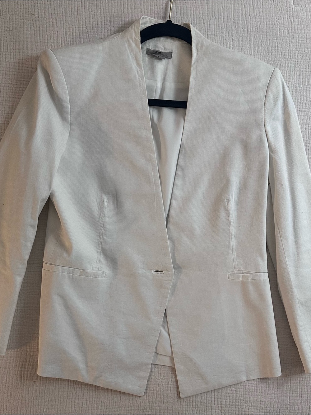 HELMUT Blazer Single Button Collarless Jacket Linen Blend Lined White Size 2